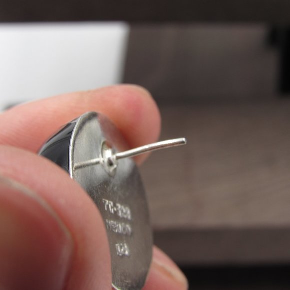 Sterling Silver Black Orb Style Stud Earrings - Picture 2 of 5